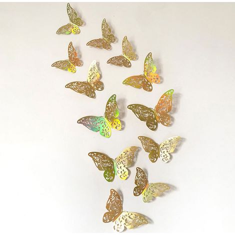 Lot de 12 stickers muraux papillons 3D ajourés, décoration à faire soi-même pour la chambre et le salon. (1/4)
