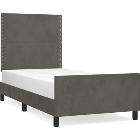 Lit simple  Lit adulte  Cadre de lit sans matelas gris foncé 90x190 cm velours (1/5)