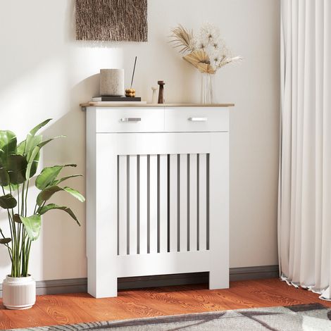 Cache-radiateur avec tiroir, anti-basculement, en bois, 78 x 19 x 97 cm, blanc