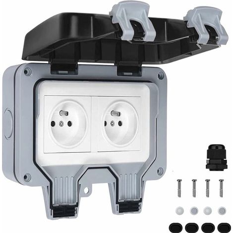 ZVD-Prise Étanche Double Prise Electrique Extérieure IP66 Étanche Prise Murale 16A (1/4)