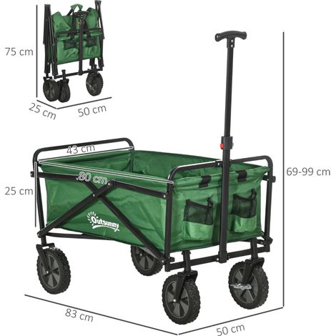 Chariot transport pliable roulettes charge 40kg poignée ajustable, 83x50x99cm vert foncé (1/5)