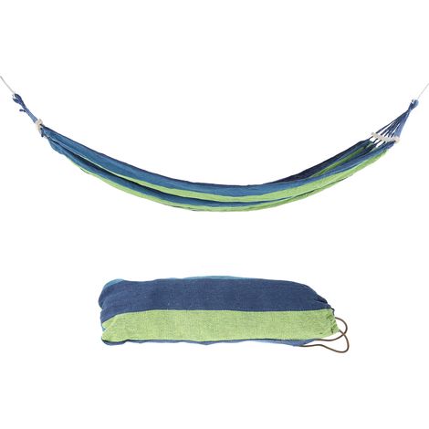 Hamac de camping léger et portable pour voyage extérieur, avec barre d'écartement en bois dur, bleu à rayures colorées (1/5)