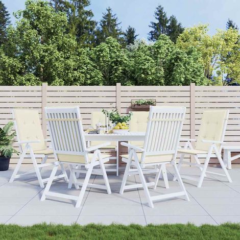Coussins de chaise de jardin dossier haut-Coussins de chaise de terrasse-Coussins d'extérieur lot de 6 crème tissu (1/5)