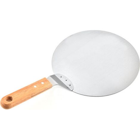 BEBUSINGOTO Pelle à pizza, pagaie à pizza ronde avec manche en bois et plateau en métal en acier inoxydable pour pizzas maison (1/5)