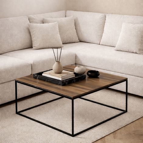 Quadratischer Couchtisch Walnuss - 75x75 cm - Pola