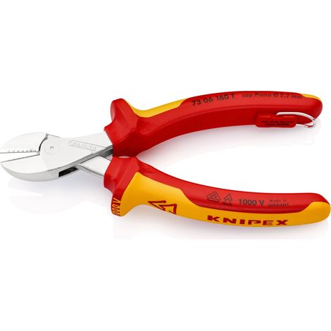 KNIPEX 73 06 160 T BK X-Cut® Tronchese laterale compatto isolante con manici rivestiti in materiali multicomponenti, collaudati VDE con anello di fissaggio isolante incorporato per agganciare una prot