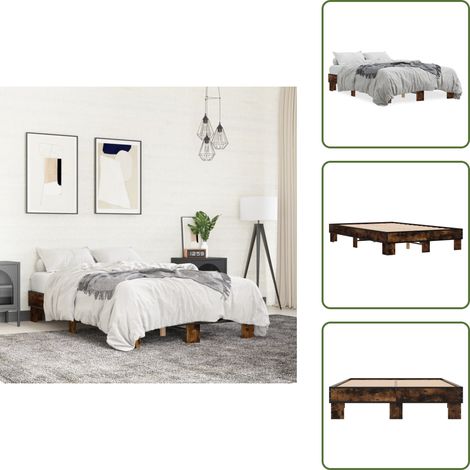 The Living Store Cadre de lit sans matelas chêne fumé 120x200 cm - Cadre De Lit - Lit Double - Lit En Bois - Lit Design - Meuble Chambre