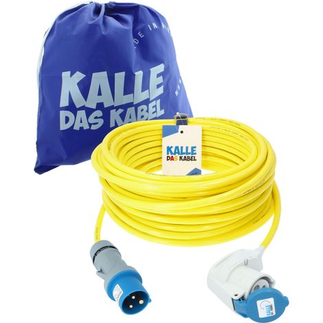 Kalle Verlängerungskabel CEE 230V 16A 2,5mm² Winkel Kompakt Extreme Signal Gelb IP44 50 Meter