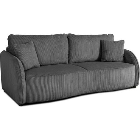 Canapé convertible 3 places - BARI - Velours cotelé - Anthracite - Coffre de rangement - 215 x 89 x 100 cm (1/5)