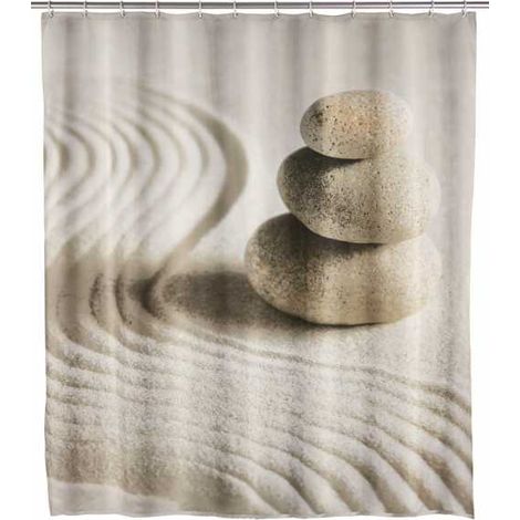 WENKO Tenda da doccia originale Sand Stone, misura 180x200 cm, lavabile in macchina e impermeabile, include 12 anelli in plastica bianca, realizzata in poliestere, multicolore. (1/5)