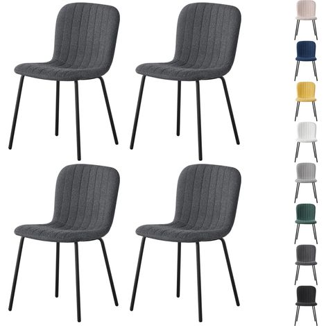 mcc direct Set of 4 Soft Fabric Dining Chairs with Upholstered Seat and Metal Legs for Dining Room, Living Room and Kitchen Room - New Bella DARK GREY