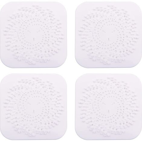 Grille d'évacuation des cheveux carrée pour douche, en silicone avec ventouse, facile à installer, convient pour salle de bain, baignoire, cuisine, lot de 4 (gris-blanc), blanc