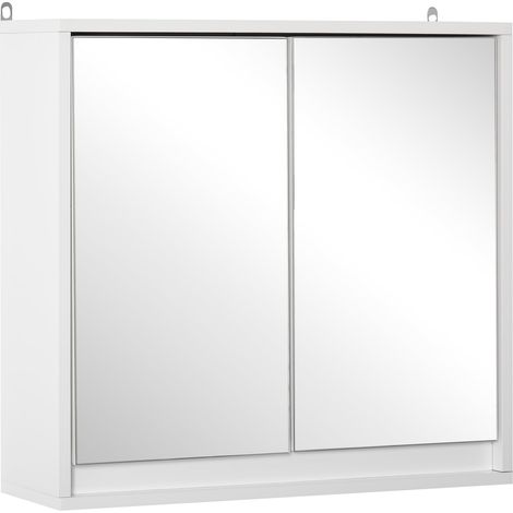 Armoire Murale Miroir Salle de Bain 2 étagères 48Lx14lx45H cm Blanc (1/5)