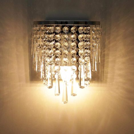 Moderne Applique Murale En Cristal K9 Intérieur Lampe Murale Cristal Finition Chromée En Acier Inoxydable Base de Lampe E14 pour Chambre à Coucher Salon Couloir Escalier Chambre De Fille (1/5)