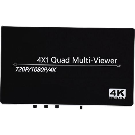 Commutateur multiviewer HD 4 en 1 avec quatre écrans, compatible 4K 30 Hz et télécommande. (1/5)