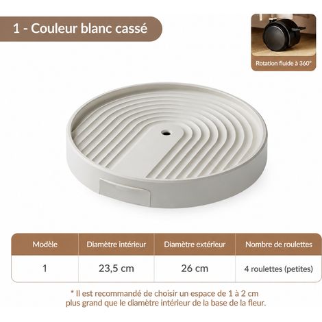 Support pot de fleurs roulant rond N° 1 blanc cassé diamètre intérieur 23,5 cm plateau à roulettes 27 × 7,5 × 27 cm 760 g – Livraison gratuite