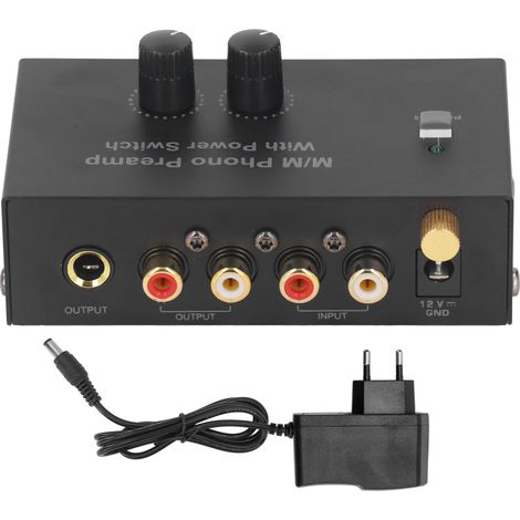 Préamplificateur Phono Bas Bruit pour Platine Vinyle, Alimentation 100-240V avec Fiche UE, Modèle PP500P - Améliorez Votre Expérience Audio Stéréo (1/5)