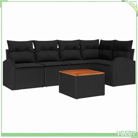 Ensemble canapé de jardin modulaire - FAFEICY - Modulaire - Noir - Rangement étanche - Poly Rattan & acacia (1/5)