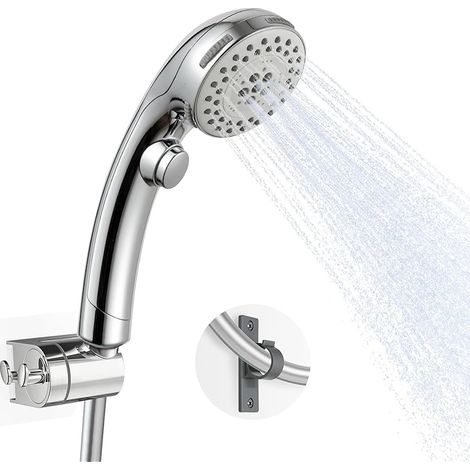 Pommeau de Douche pour Camping-car avec Tuyau de 1.6m et Support, Pomme de Douche avec 5 Modes, Douchette Economie d'eau, pour Caravanes, Camping et Salles de Bains, Chrome