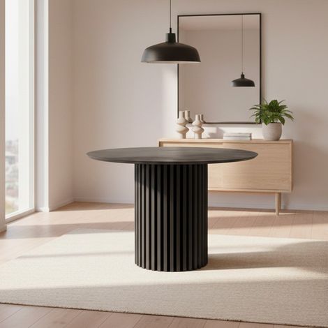 Tavolo rotondo Olympus piano effetto marmo grigio opaco e base cannettata nera 110x110x76 (1/3)