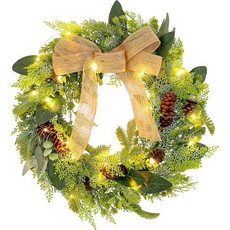 Guirlande De Noël - 45 Cm - Avec Lumières Led Intégrées - Pommes De Pin Et Baies Artificielles - Pour Porte Fenêtre Mur Intérieur Extérieur - 1 Pièce (1/5)