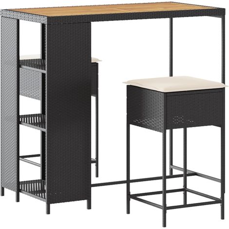Maison Exclusive - 3-tlg. Gartenbar-Set mit Kissen Schwarz Poly R