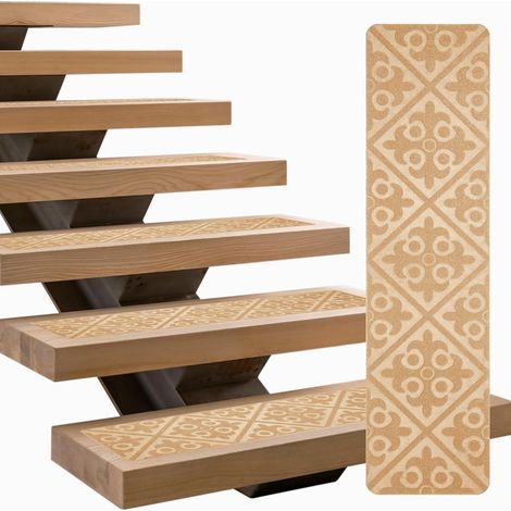 Marches d'escalier antidérapantes, 15 pièces par paquet, 76x20 cm, marches d'escalier intérieures en bois, noires avec bordure. (1/5)