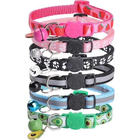 Lot de 6 Colliers pour Chat avec clochettes, Colliers réglables et réfléchissants pour et Fermeture de sécuritét, Collier pour Chat Anti-étouffement, 6 couleurss (1/5)