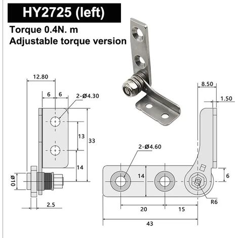 Charnière à couple réglable en acier inoxydable 304 (A9), charnière pivotante industrielle à butée libre pour un positionnement à angle quelconque sur équipement (1 pièce) (1/5)
