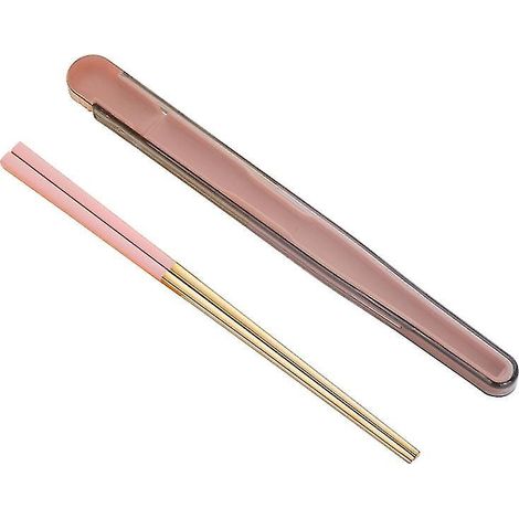Baguettes portables en acier inoxydable 304 avec boîte de rangement pratique, idéales pour les étudiants et les employés de bureau (rose). (1/5)
