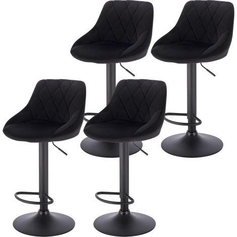 Woltu – Lot de 4 tabourets de bar en velours noir – Hauteur réglable 60-82 cm – Cadre en métal robuste – Repose-pieds ergonomique (1/5)