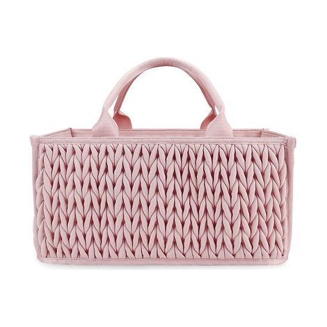 Cestino porta pannolini in poliestere intrecciato e goffrato, rosa tenue, 36 × 23 × 17 cm. Con 2 divisori rimovibili e bordi rinforzati. (1/5)