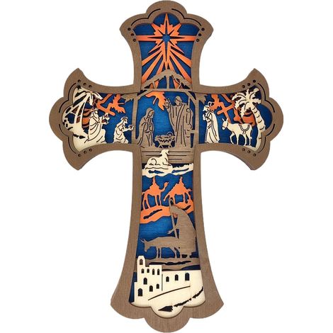 Scène de nativité en bois sculpté Décoration murale de Noël Décoration murale décorative en bois pour utilisation intérieure et extérieure Farmhouse Style Holiday Decor for Dining Rooms and (1/5)