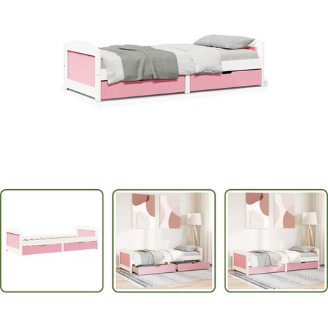 Holzsofa - Tagesbett mit 2 Schubladen ohne Matratze Weiß Rosa 90x200cm (1/5)