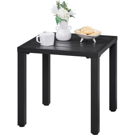 Homevive Mesa de Comedor Jardín Auxiliar Exterior Cuadrada Metal Mesa de Café Resistente Mesa Auxiliar Outdoor 45X45X45,5 cm para Terraza Patio Balcón Color Negro (1/5)