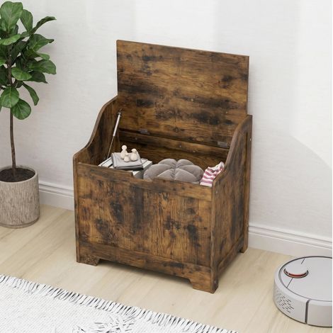 Cassa contenitore con cerniera di sicurezza, 61 L, MDF, marrone rustico HAVRYA (1/5)