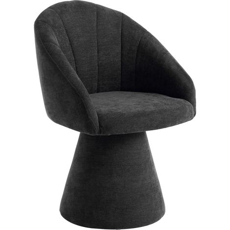 Chaise de salle à manger pivotante en tissu chenille gris avec dossier ergonomique et base en bois (1/5)