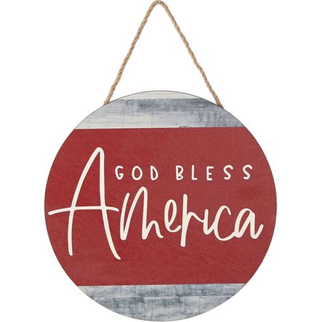 Panneau Patriotique En Bois - God America - Décoration Porte Extérieure Intérieure - 30 x 30 cm - Pour Jour de l'Indépendance Fête Nationale Américaine - 1 Pièce (1/4)