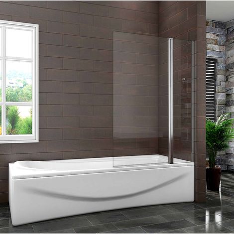 1000x1400mm Bath Shower Screen Bathroom Square Pivot Chrome Reversible Frameless Double Glass Panel (1/5)