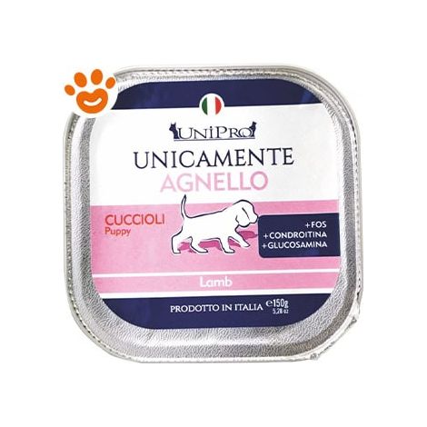 Unipro Dog Unicamente Puppy Agnello - Vaschetta 150 Gr - Cibo Umido Cani