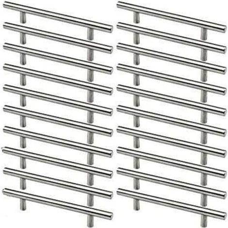 20pcs Poignée Meuble Inoxydable Poignee de Meuble Cuisine Espacement des Trous de 128mm Acier Brossé Poignée en T pour Porte d'armoire