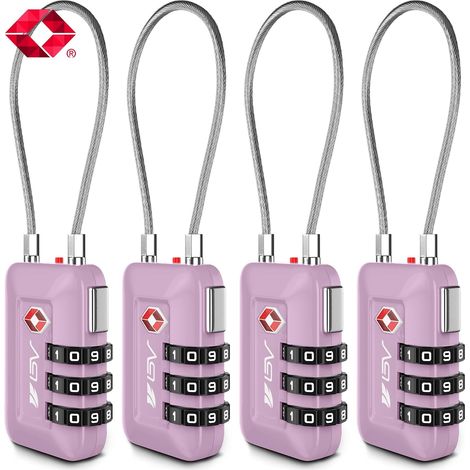 Lot de 4 verrous de voyage acceptés par la TSA – Serrure à combinaison pour casier d'école, salle de sport, valise, armoire de classement, boîte à outils, valise (violet) (1/5)