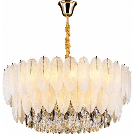Élégante suspension LED plume Ø60 cm, design cristal, 3 couleurs de lumière, dimmable, lampe moderne pour chambre