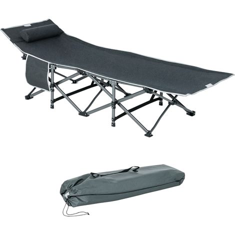 Lettino da Campeggio Pieghevole e Imbottito con Tasca Portaoggetti, 188x64.5x53 cm, Grigio