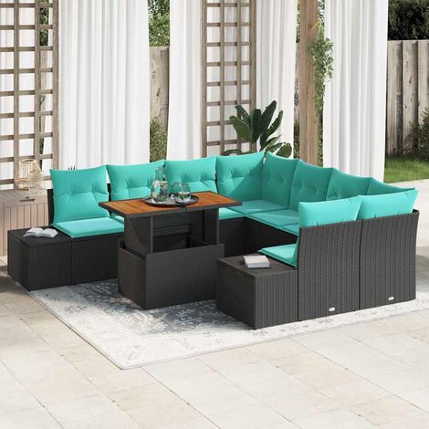 Teenpull – Garten Essgruppe 9 stk. 8-Sitzanzahl Schwarz und Teal (1/5)