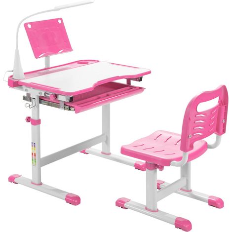 Conjunto de 1 escritorio inclinado y silla regulable 71 x 38 x 52-79 cm confort óptimo estilo moderno MDF rosa 200011747