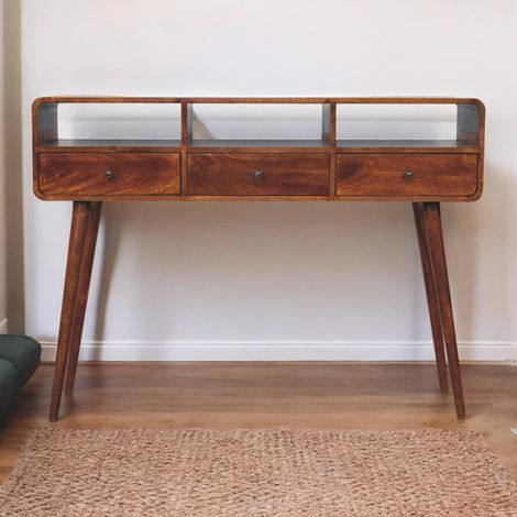 AS EASY Table console incurvée triple en châtaignier