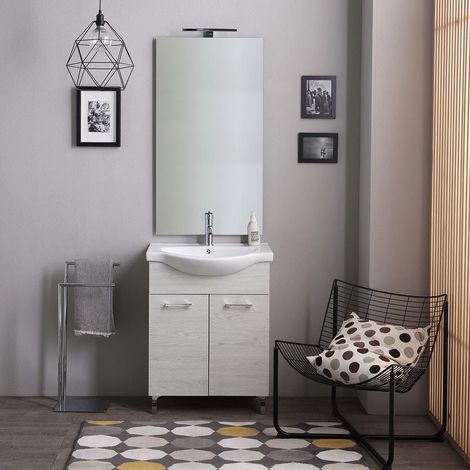 Mobile Bagno A Terra Da 65Cm In Legno Di Quercia Bianco  Rimini (1/5)
