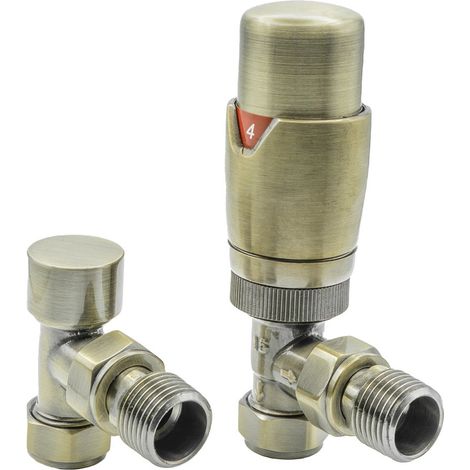 Reina Modal TRV Angled Radiator Valve and LockShield Bronze (1/2)