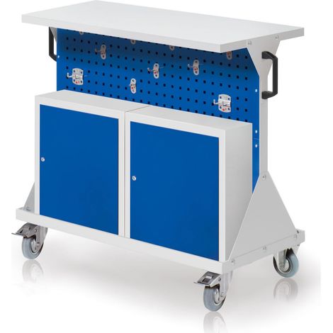 Kappes RasterMobil® Größe 2 - 1000x930x500mm - 4x Lochplatten - 2x Einhängeschrank - Ablageboden aus Stahlblech - enzianblau